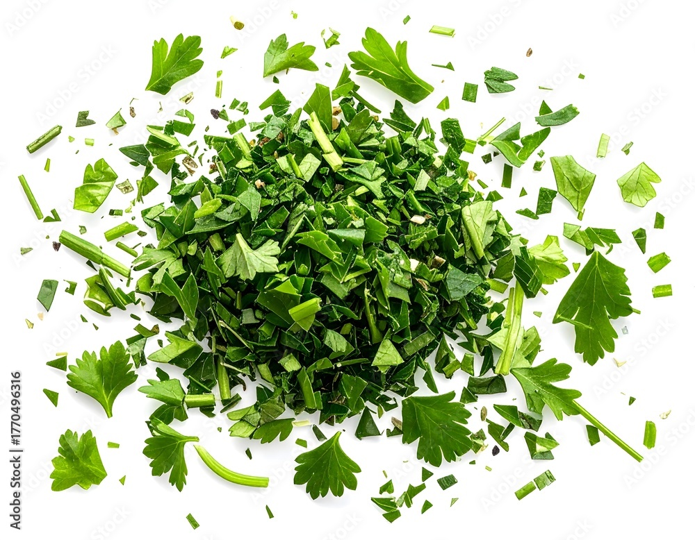 Obraz premium Freshly Chopped Parsley on a White Background