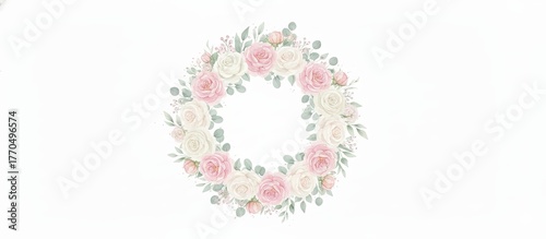 Beautiful Floral Wreath with Pink and White Roses and Greenery