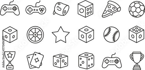 Game and Sports Icons Set - Dice, Football, Trophy, and Play Symbols