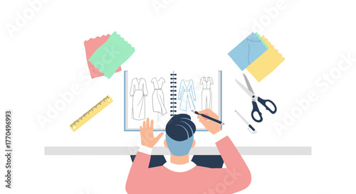 Fashion Designer's Creative Process Unveiled A Top-Down View of Sketching Garments for Apparel Design Projects and Fashion Illustration Education