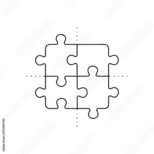 Four puzzle pieces assembled forming a square symbol