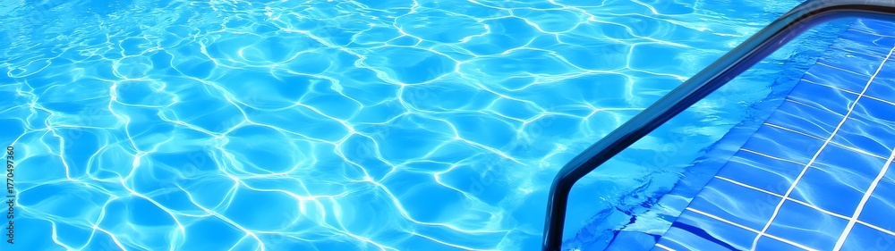 Obraz premium Breathtaking view of a crystal clear glistening swimming pool with captivating rippling water reflections on a bright sunny summer day The tranquil and serene scene invites relaxation refreshment