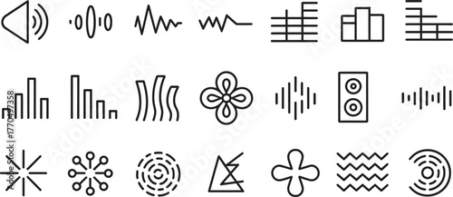 Sound Wave Icons Set - Audio, Equalizer, Speaker, and Music Symbols