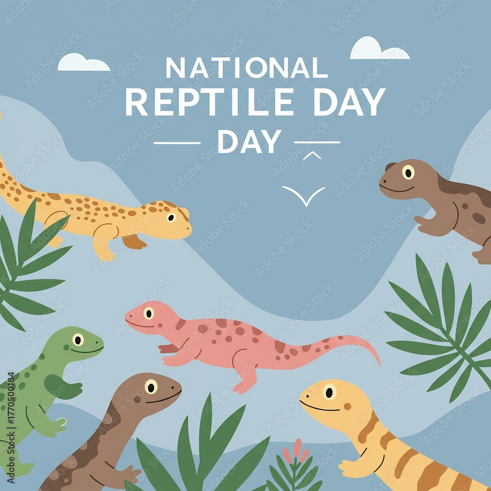 Obraz premium Cute Cartoon Lizards Celebrating National Reptile Day.
