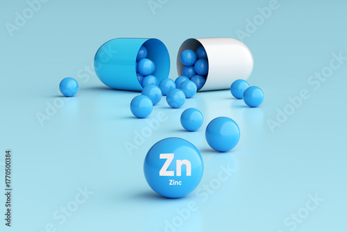 Zinc supplement capsule opening with mineral balls