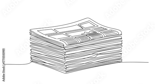 A stack of newspapers in one continuous line drawing