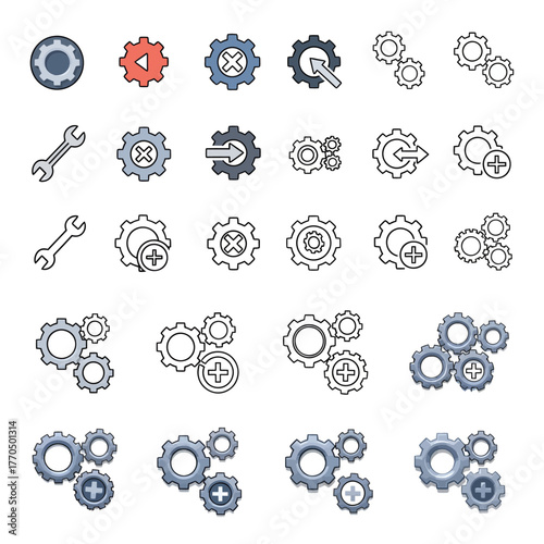 Gear and Mechanical Icon Collection, 3x3 Minimalist Grid