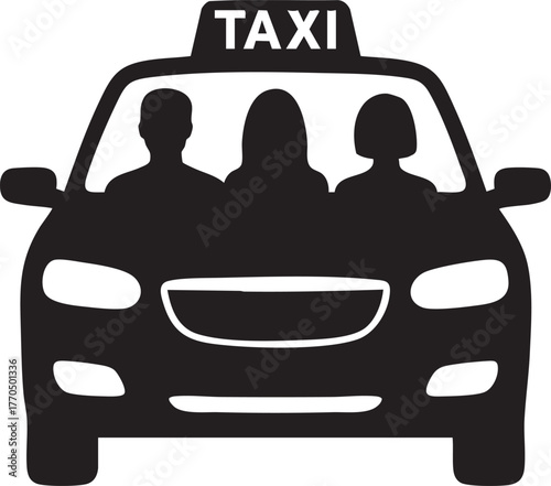 Taxi cab with passengers silhouette vector