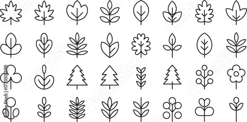 Set of Leaf Icons - Nature, Tree, and Plant Designs