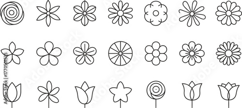 Set of Flower Icons - Floral Designs and Patterns