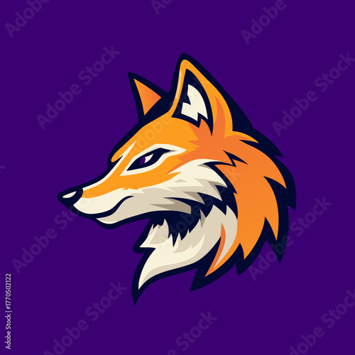 Stylized orange fox head mascot logo illustration. Modern wildlife animal icon on a vibrant purple background, perfect for esports and team branding.
