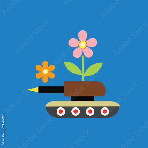 war tank transforming bullets into flowers peace
