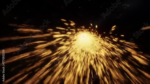 Sparks flying in the dark night sky.