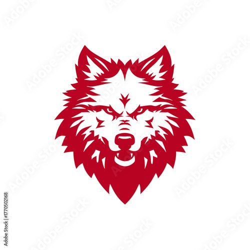 Vibrant red wolf head vector illustration with a fierce and powerful expression, ideal for a strong animal mascot or logo design.