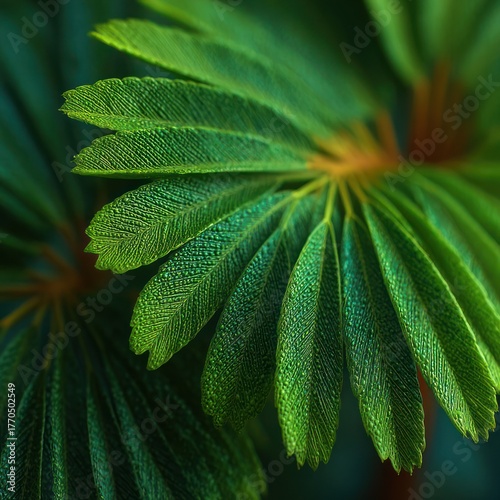 Close-up view showcasing intricate details of vibrant green, textured leaves