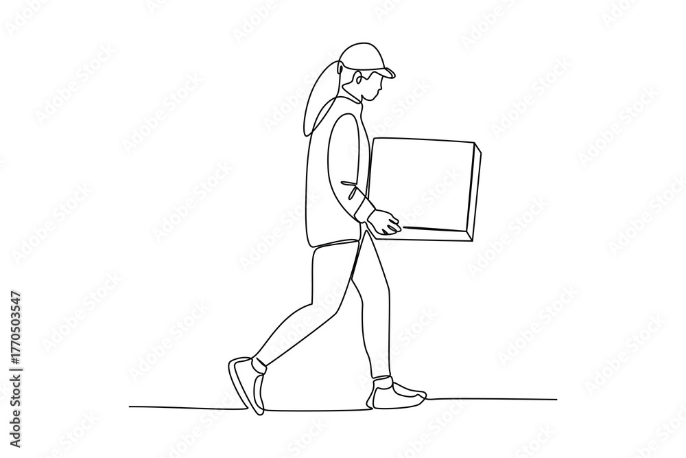 Fototapeta premium Simple continuous line of courier activity. Simple line, creativity, vector.