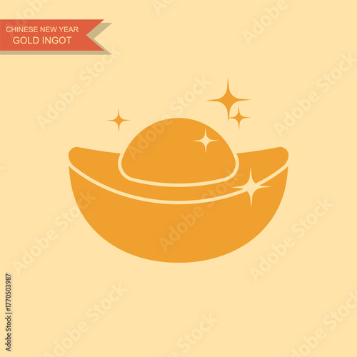 Flat icon of traditional Chinese gold ingot yuanbao. Simple vector illustration symbolizing wealth and prosperity for Chinese New Year and festive design projects.