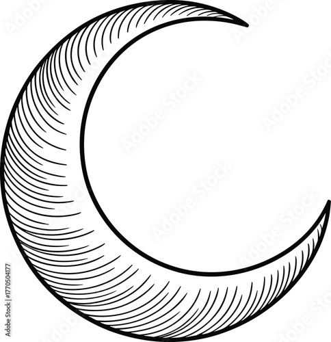 Crescent moon with hatching lines night celestial