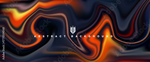 Abstract fluid gradient background with dark navy and fiery orange swirls. Modern liquid texture perfect for posters, digital art, or stylish graphic designs.