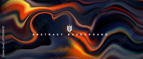 Abstract fluid gradient background with dark navy and fiery orange swirls. Modern liquid texture perfect for posters, digital art, or stylish graphic designs.