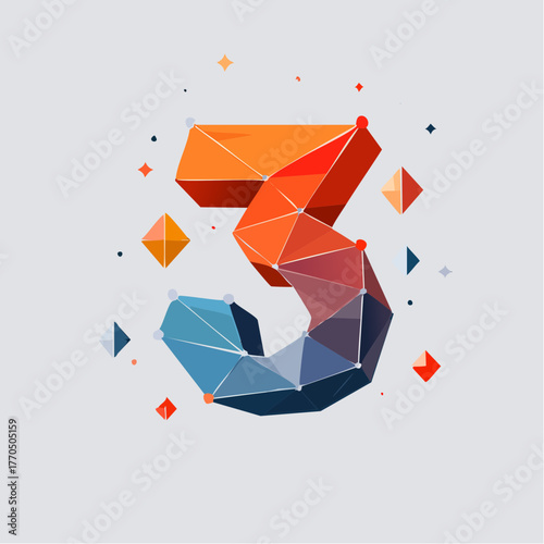 Abstract three design with geometric forms showcasing polygonal art techniques
