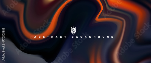 Abstract fluid gradient background with dark navy and fiery orange swirls. Modern liquid texture perfect for posters, digital art, or stylish graphic designs.