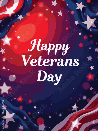 Happy Veterans Day Banner with American Flag Decorations
