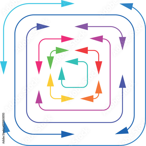 thin colored arrows pointing in a square