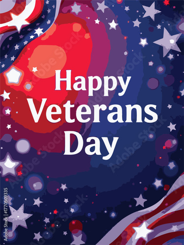 Happy Veterans Day Banner with American Flag Decorations