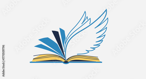 Symbol of Knowledge and Freedom Represented by an Open Book with Wings, for Educational Institutions and Creative Writing Projects