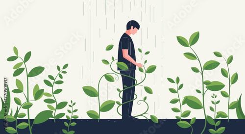 Conceptual Illustration of Personal Growth and Overcoming Challenges Through Perseverance and Resilience, Suitable for Motivational Content and Mental Health Campaigns.