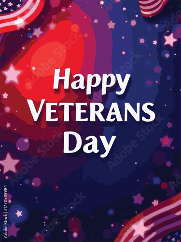 Happy Veterans Day Banner with American Flag Decorations