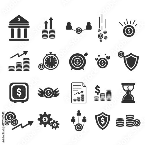 SIihouette Finance and Investment Related Icon Set