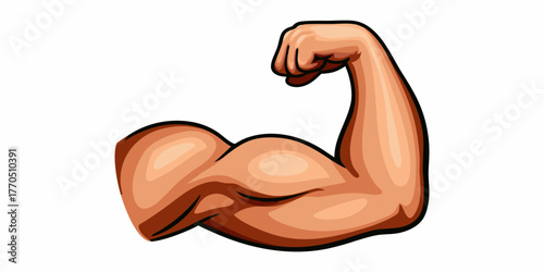 Cartoon illustration of a flexed bicep muscle on a white background