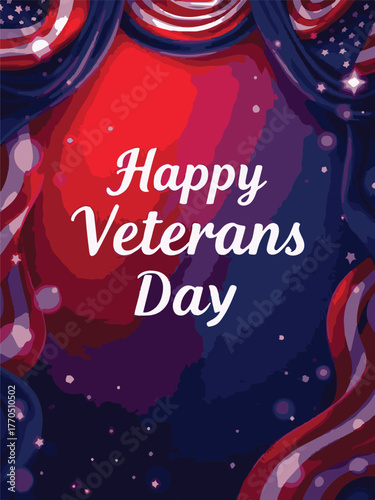 Happy Veterans Day Banner with American Flag Decorations