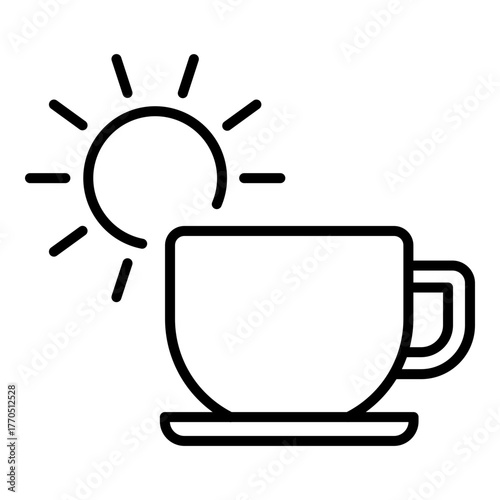 Morning routine icon showing a cup and sunrise. Symbolizes healthy habits, wellness, mindfulness, and a positive start to the day.