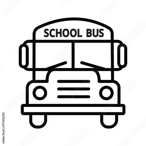School Bus Front View Outline Vector – USA Transportation Symbol, Education Vehicle Icon, and Modern School Travel Graphic
