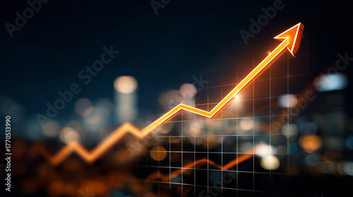 Gráfico ascendente representando crescimento econômico, avanço nos negócios, resultados positivos e desempenho favorável no mercado