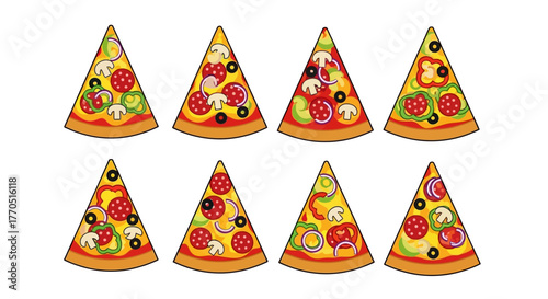 set of pizza flat design vector art