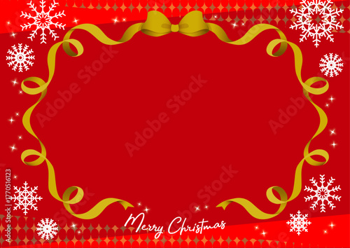 クリスマスの背景　赤　金　リボン