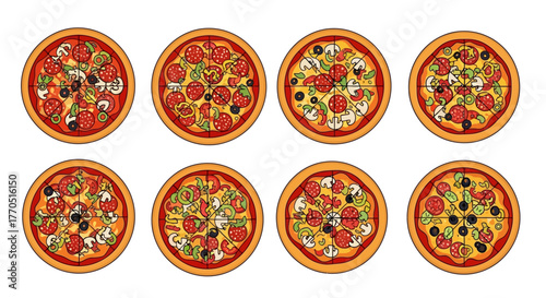 set of pizza flat design vector art
