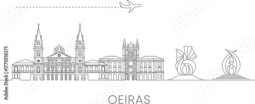 Oeiras skyline with airplane illustration
