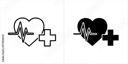 Heartbeat line and plus sign icon, medical symbol