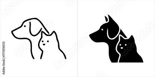 Outline and silhouette of a dog and cat side by side