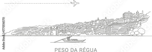 Peso da Régua Skyline with Riverboat and Airplane