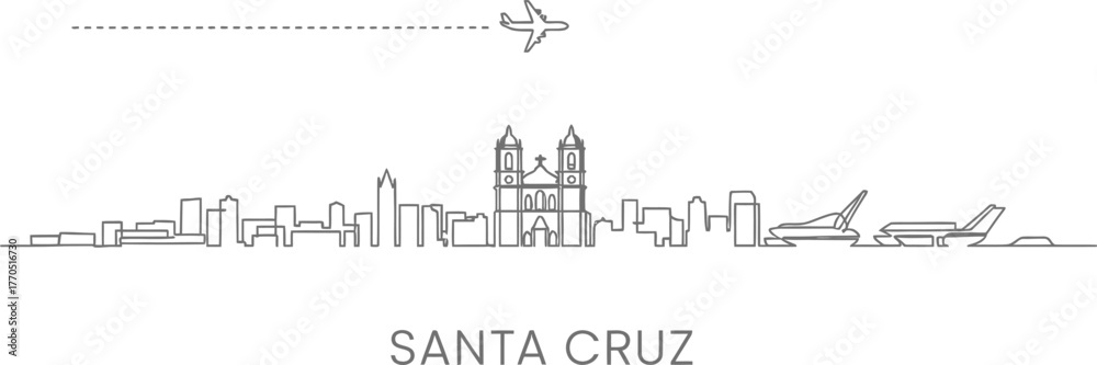 Fototapeta premium Santa Cruz Skyline with Airplane Silhouette and Airport