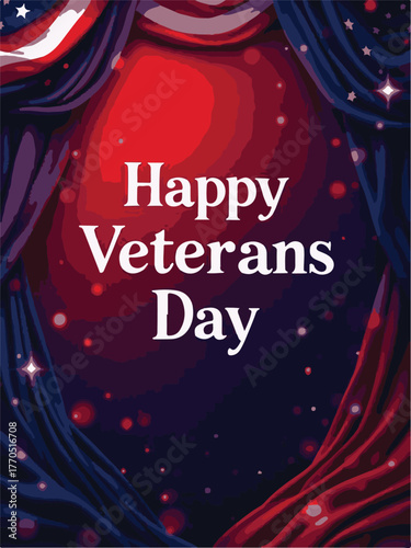 Happy Veterans Day Banner with American Flag Decorations