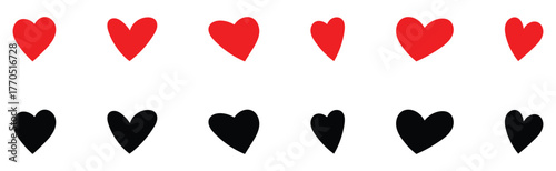 Isolated Red and Black love heart icon set on white background. Abstract graphical doodle love icon drawing. EPS 10. 
