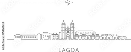 Goa Skyline with Airplane and Dotted Flight Path