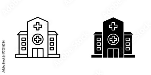 Hospital building icon with cross symbol